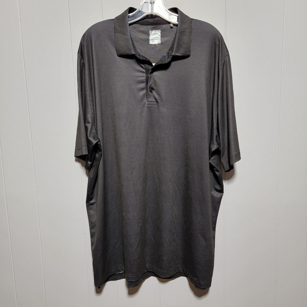 Callaway‎ Mens XL Golf Polo Opti Dri Swing Tech Black Geo Pattern Short Sleeve